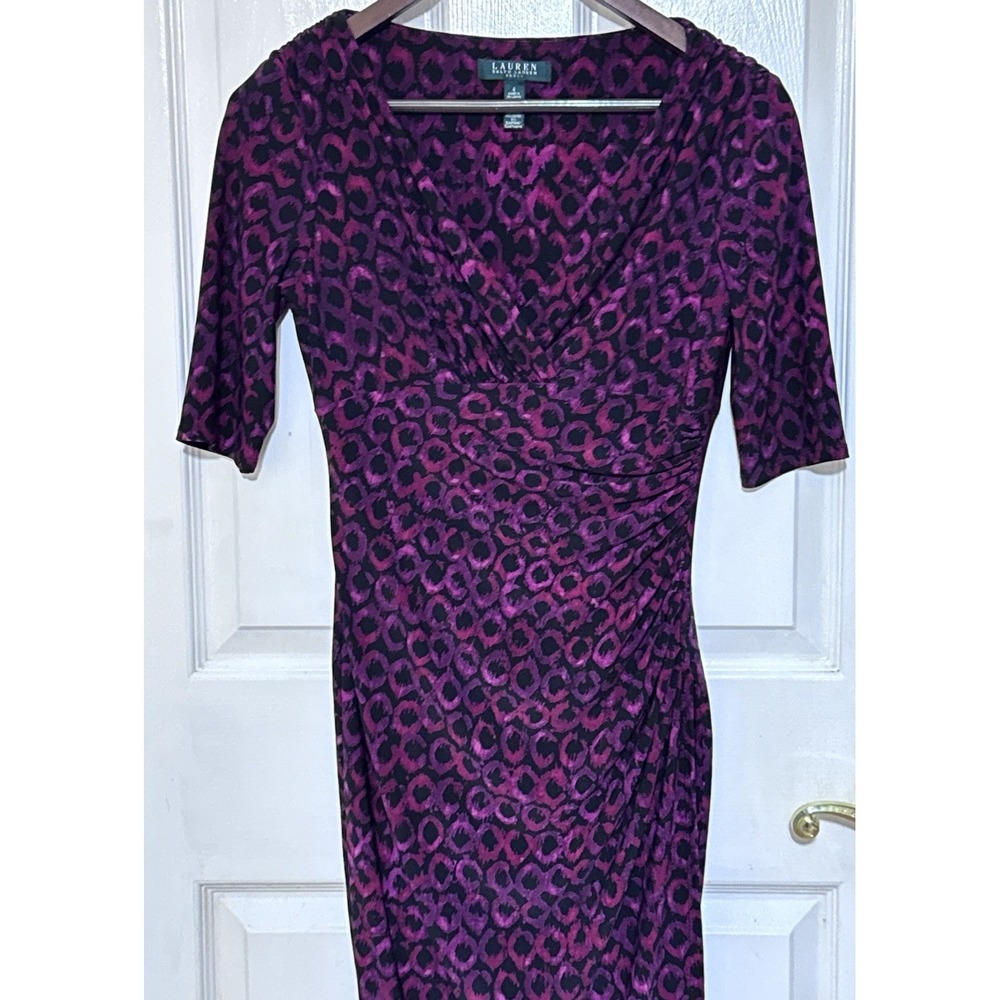 Lauren Ralph Lauren Women's‎ Size 4 Faux Wrap Ruched Waist Sheath Dress